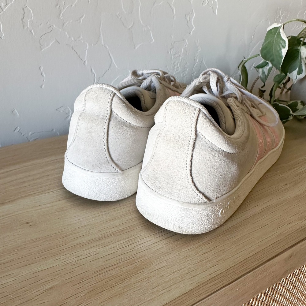Adidas | VL Court 2.0 Suede Lace-Up Sneaker‎ in White & Dust Pink size 8 - Picture 5 of 8